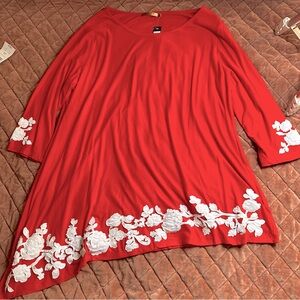 NWT Belldini Red Tunic with White Floral Accents